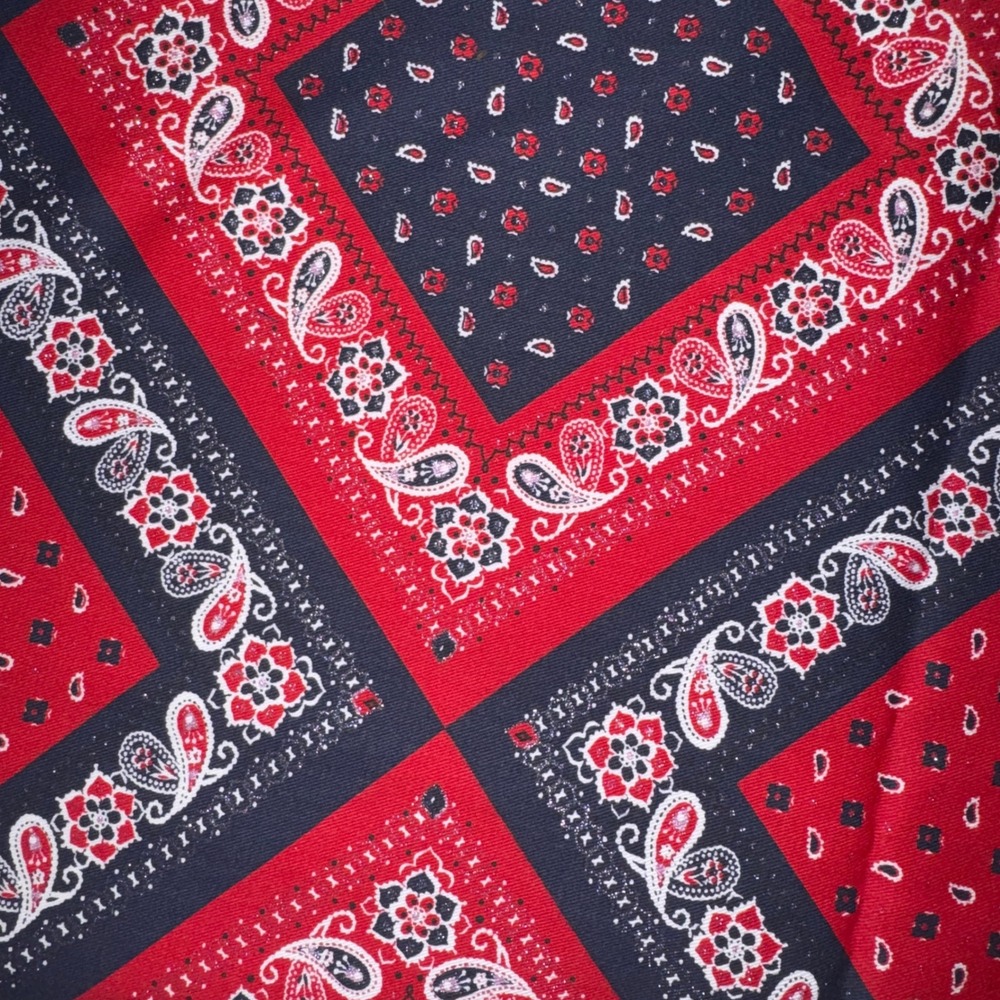 Marcus Brothers Fabric Faye Liverman Burgos Red Navy Paisley Bandana 1.22ydx 44"